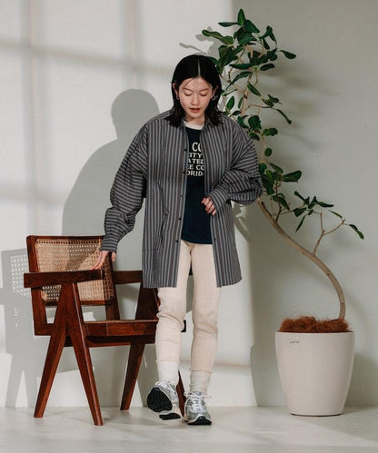 揹帶蝴蝶結條紋襯衫