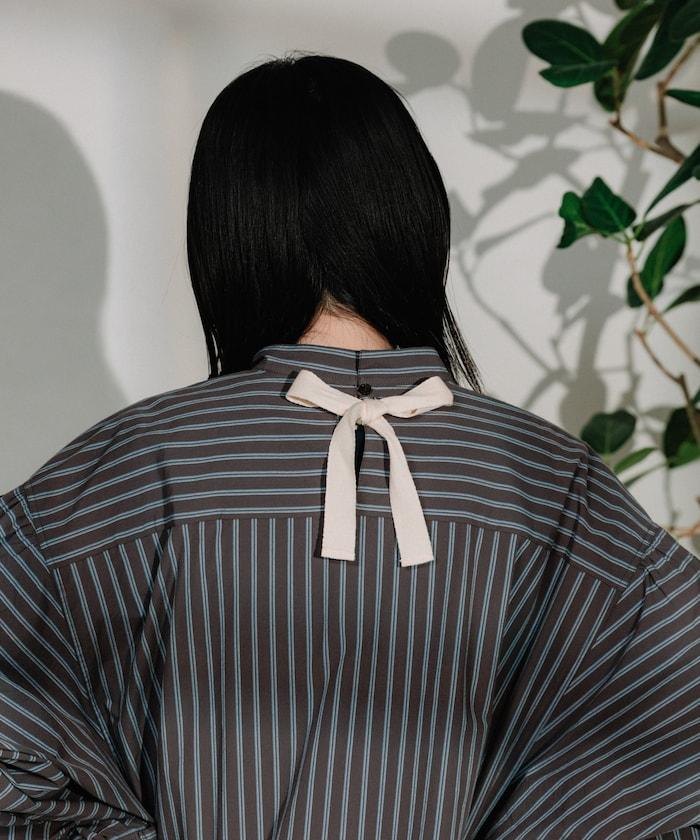 揹帶蝴蝶結條紋襯衫