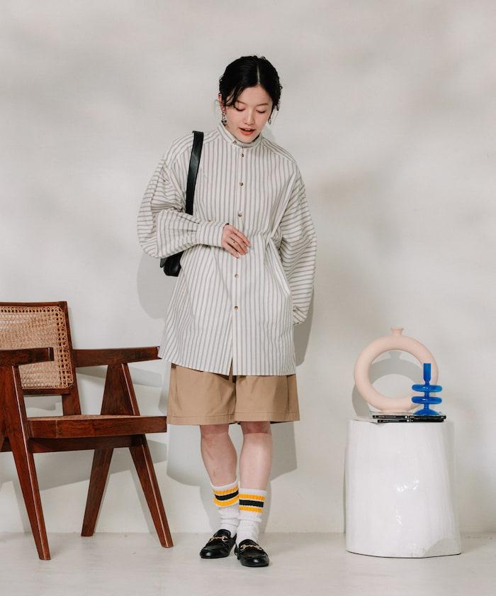 揹帶蝴蝶結條紋襯衫