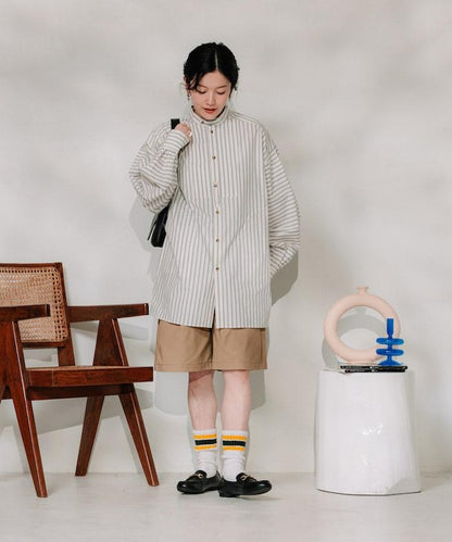 揹帶蝴蝶結條紋襯衫