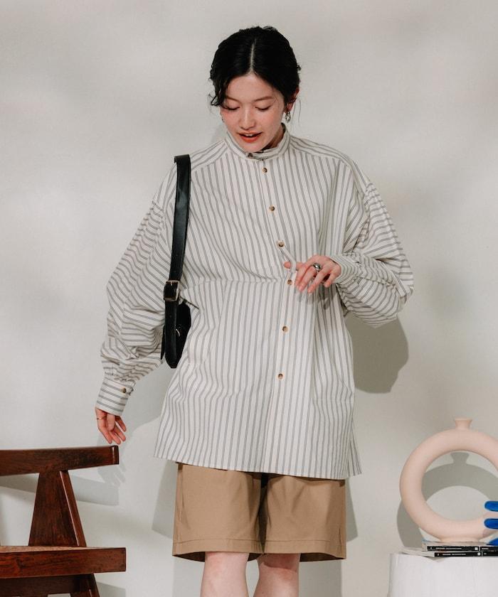 揹帶蝴蝶結條紋襯衫