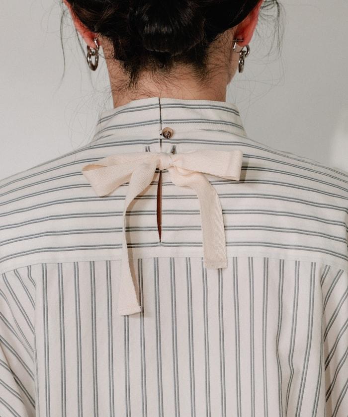 揹帶蝴蝶結條紋襯衫