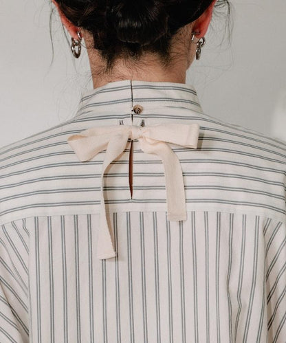 揹帶蝴蝶結條紋襯衫