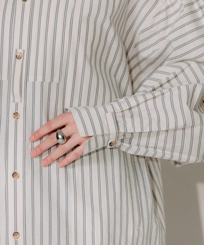 揹帶蝴蝶結條紋襯衫