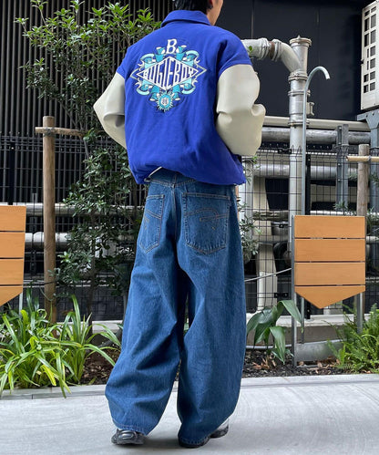 【藍色牛仔布/藍色牛仔布】寬鬆牛仔褲