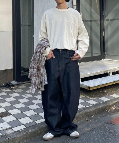 【藍色牛仔布/藍色牛仔布】寬鬆牛仔褲