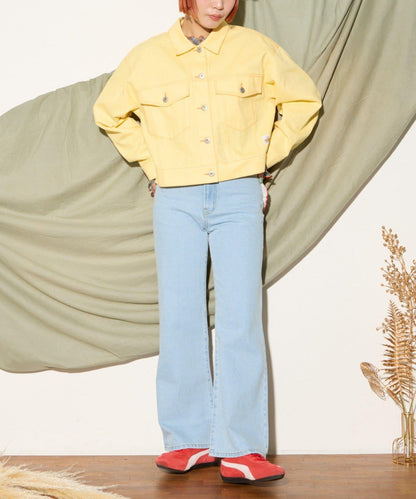 【HELLO.SANFRANCISCO】心形口袋蕾絲拼接喇叭牛仔褲