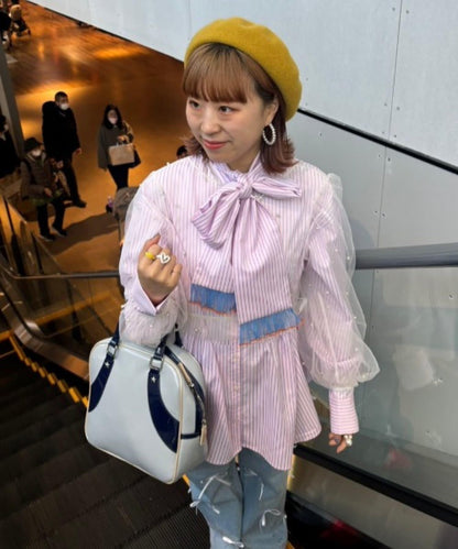 【HS】【momo企劃】條紋兩穿蝴蝶結襯衫