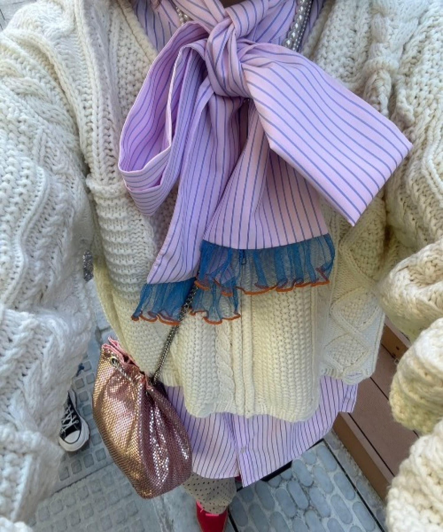 【HS】【momo企劃】條紋兩穿蝴蝶結襯衫