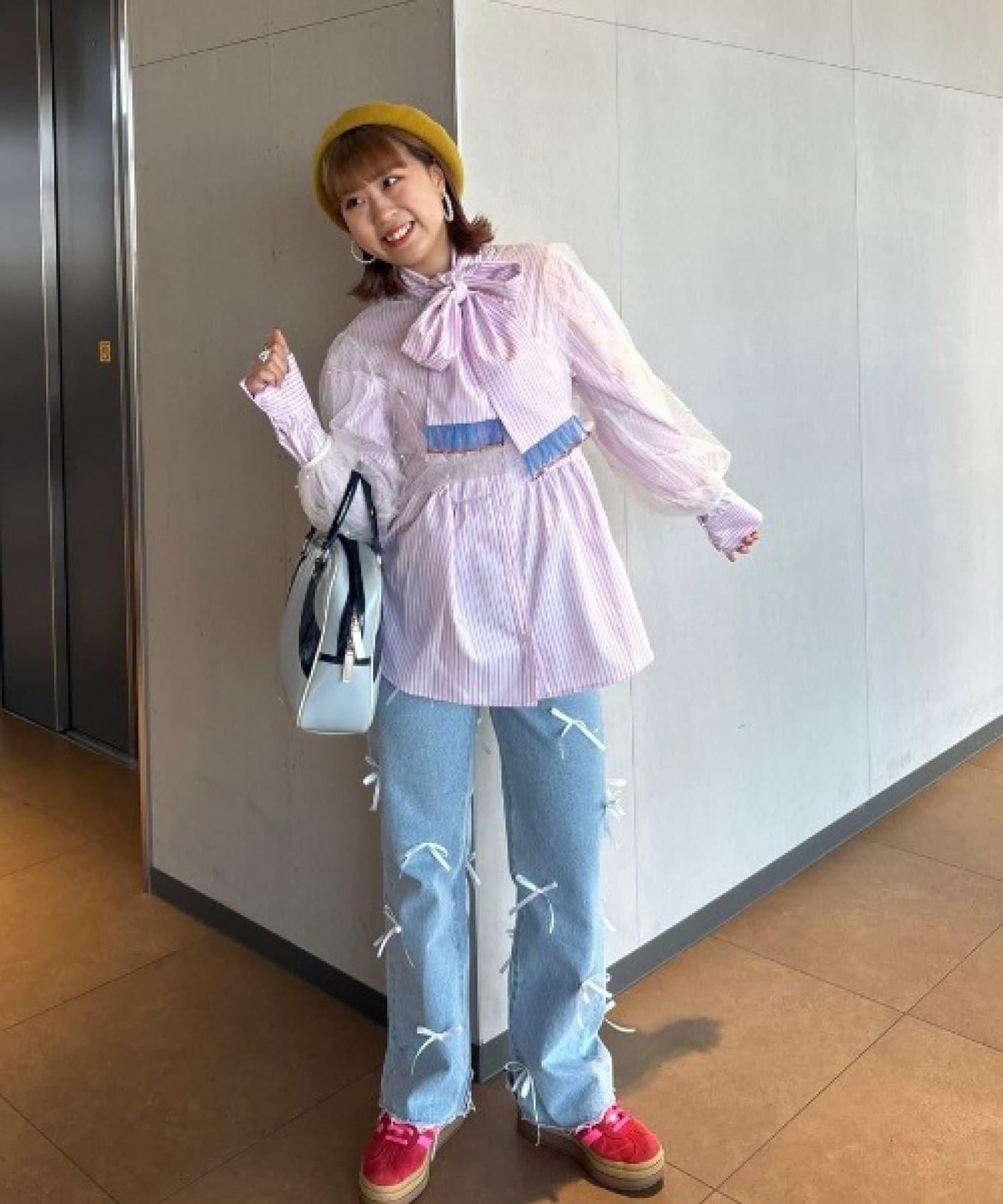 【HS】【momo企劃】條紋兩穿蝴蝶結襯衫