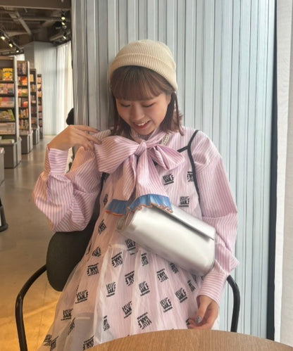 【HS】【momo企劃】條紋兩穿蝴蝶結襯衫