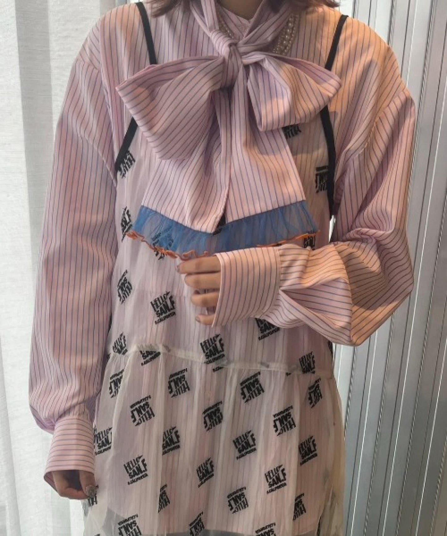 【HS】【momo企劃】條紋兩穿蝴蝶結襯衫