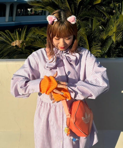 【HS】【momo企劃】條紋兩穿蝴蝶結襯衫