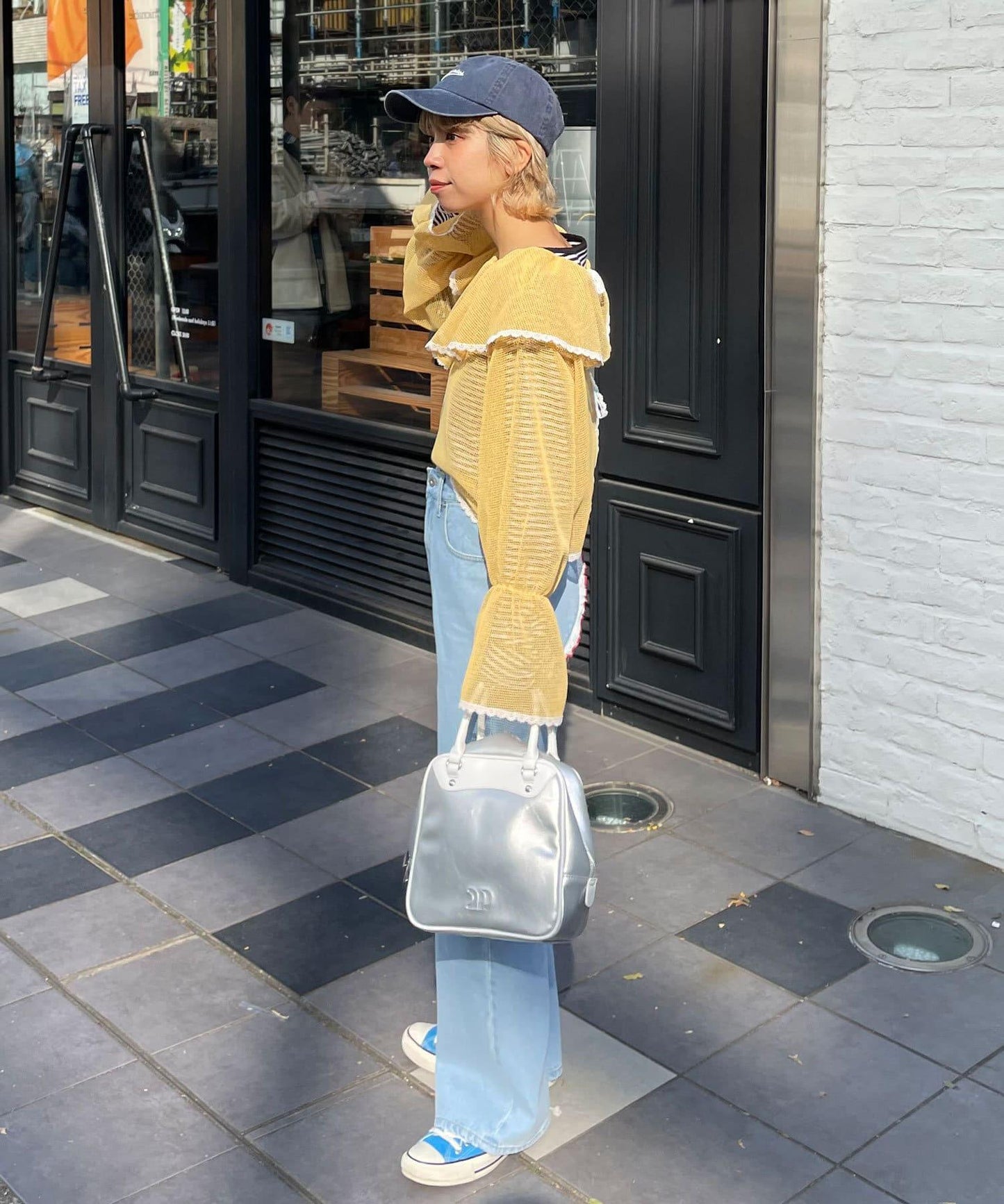 【HELLO.SANFRANCISCO/你好，舊金山】心形口袋蕾絲拼接喇叭牛仔褲