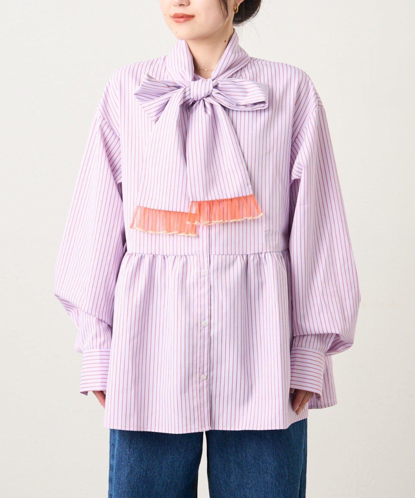 【HS】【momo企劃】條紋兩穿蝴蝶結襯衫
