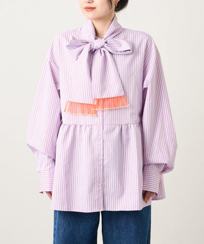 【HS】【momo企劃】條紋兩穿蝴蝶結襯衫