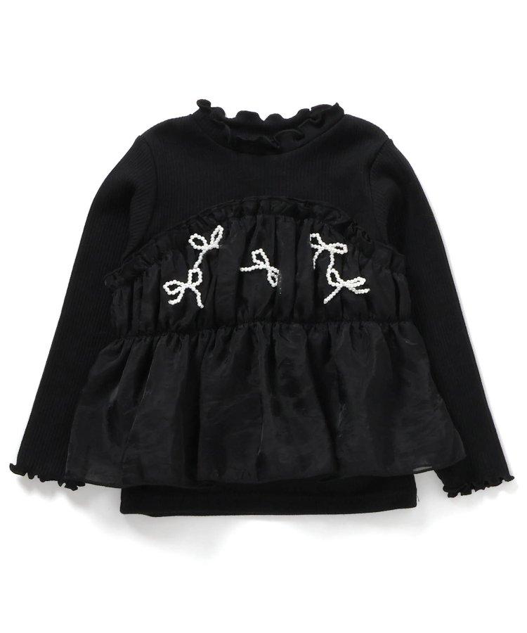 珍珠蝴蝶結拼接上衣