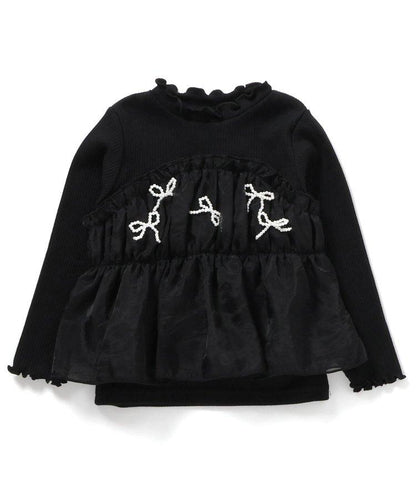 珍珠蝴蝶結拼接上衣