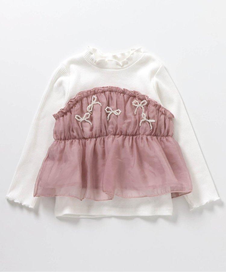珍珠蝴蝶結拼接上衣