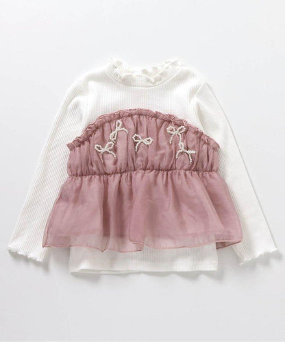 珍珠蝴蝶結拼接上衣