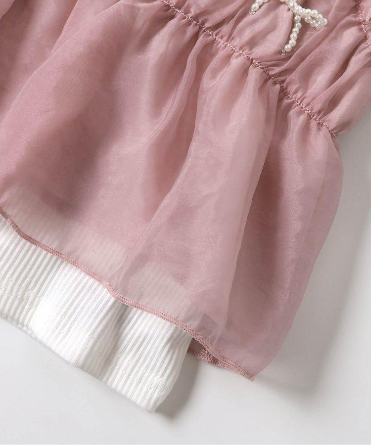 珍珠蝴蝶結拼接上衣