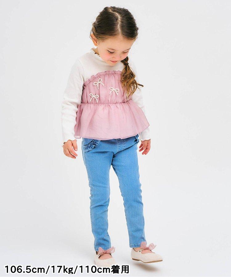 珍珠蝴蝶結拼接上衣