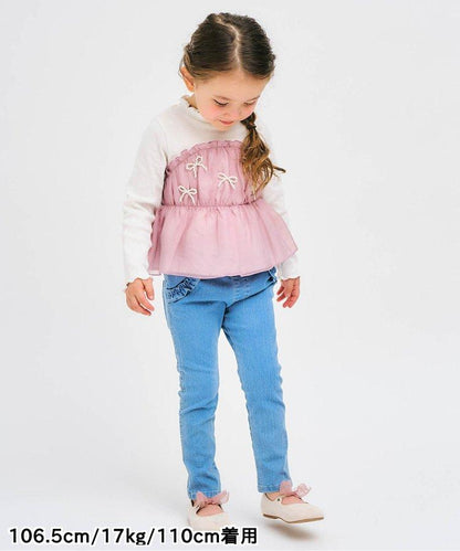 珍珠蝴蝶結拼接上衣