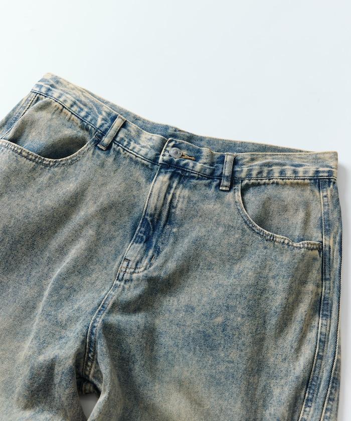 復古水洗弧線牛仔褲