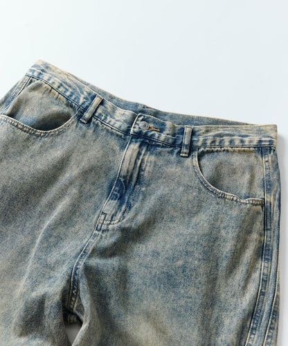 復古水洗弧線牛仔褲