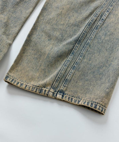 復古水洗弧線牛仔褲