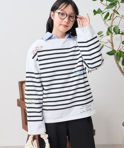 拼接邊框 刺繡 巴斯克襯衫