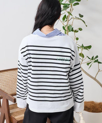 拼接邊框 刺繡 巴斯克襯衫