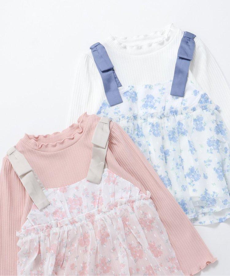 肩蝴蝶結花邊對接上衣