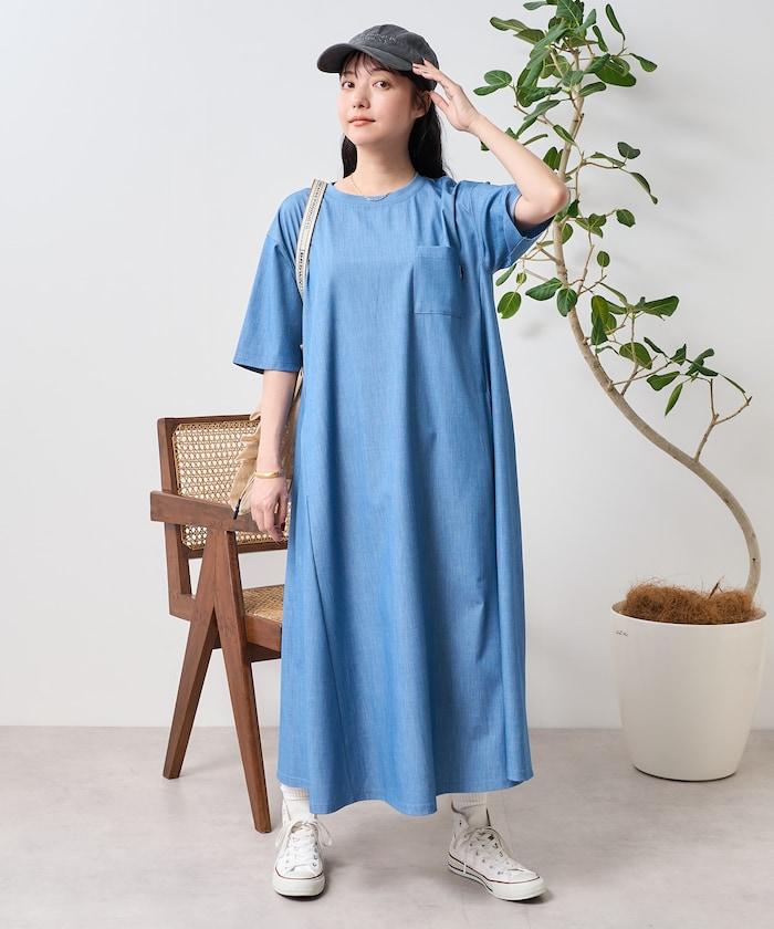 5分袖荷葉邊連衣裙 牛仔風
