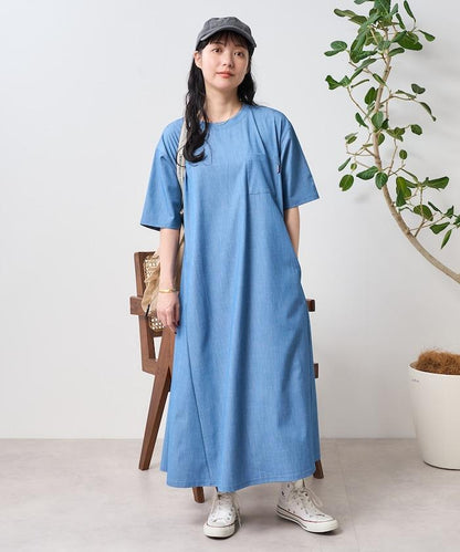 5分袖荷葉邊連衣裙 牛仔風