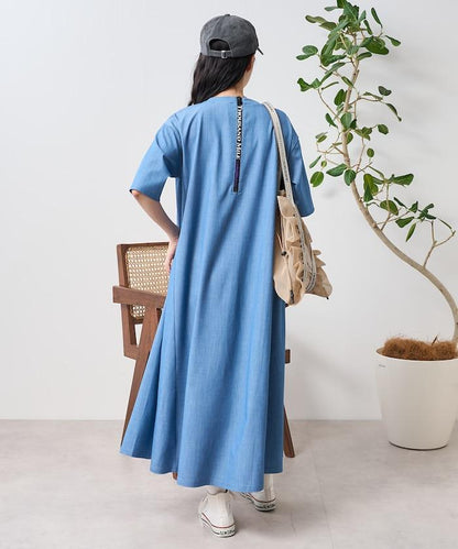 5分袖荷葉邊連衣裙 牛仔風