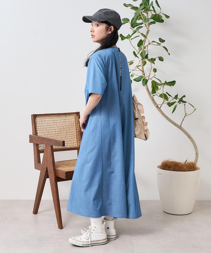 5分袖荷葉邊連衣裙 牛仔風