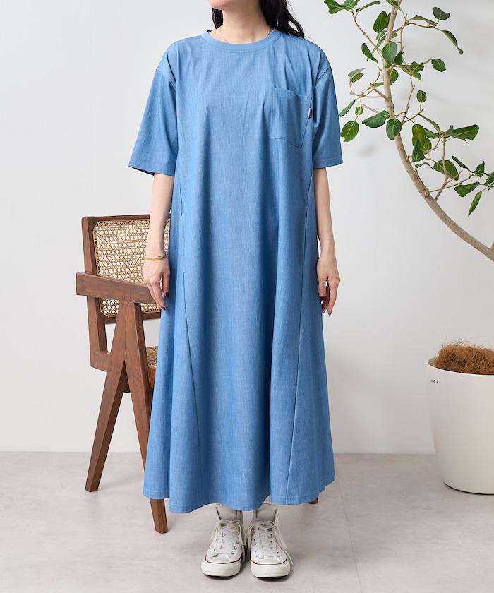 5分袖荷葉邊連衣裙 牛仔風