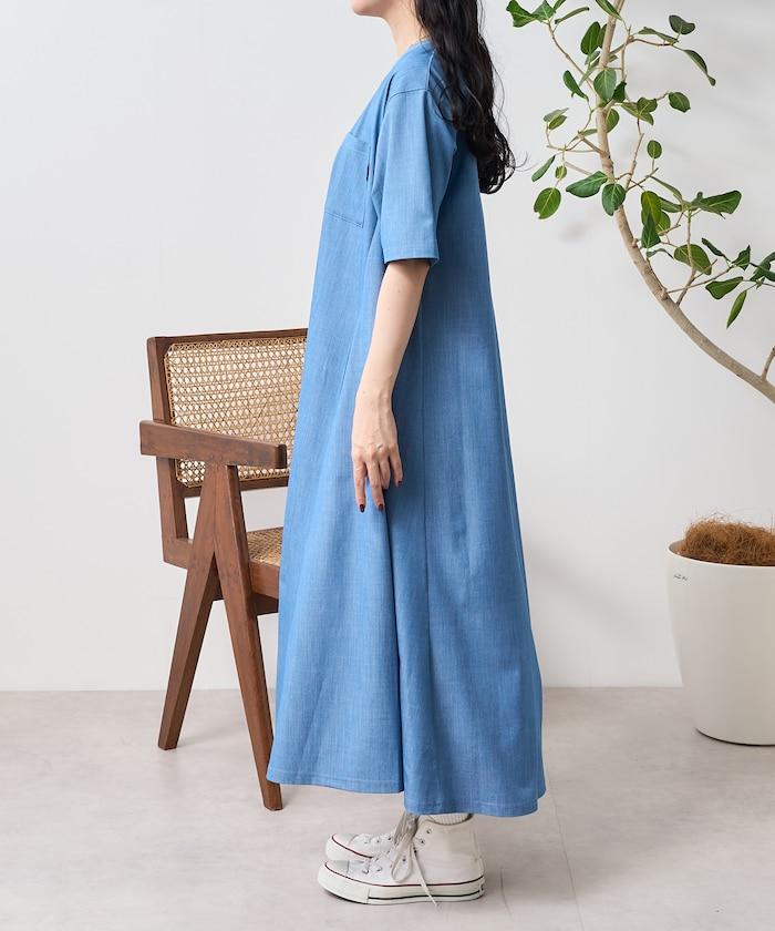 5分袖荷葉邊連衣裙 牛仔風