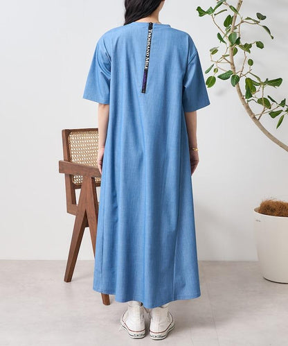 5分袖荷葉邊連衣裙 牛仔風