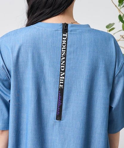 5分袖荷葉邊連衣裙 牛仔風