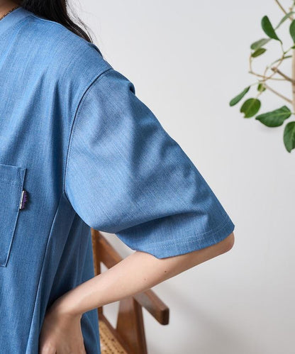 5分袖荷葉邊連衣裙 牛仔風