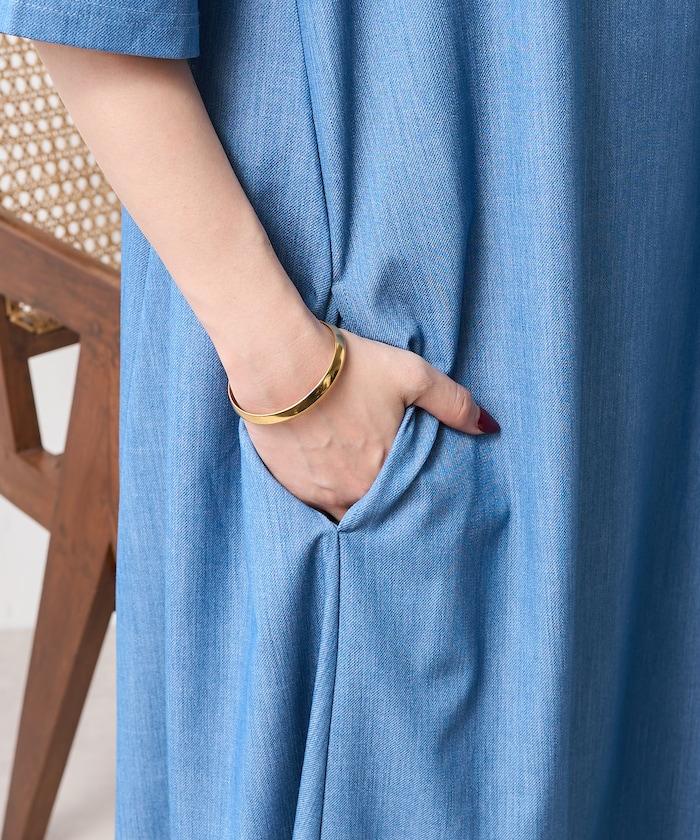 5分袖荷葉邊連衣裙 牛仔風