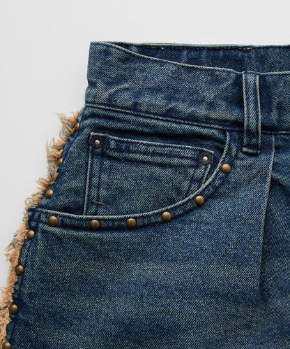 鉚釘裝飾牛仔 8分褲