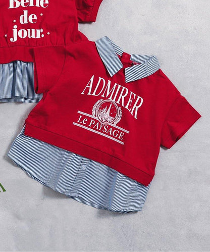 【連衣裙】襯衫圖案印花T恤