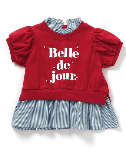 【連衣裙】荷葉領疊層logo印花T恤