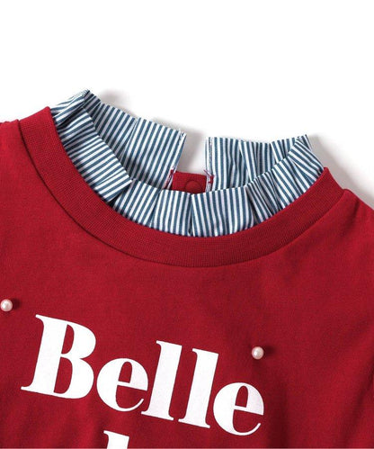 【連衣裙】荷葉領疊層logo印花T恤