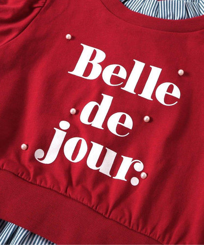 【連衣裙】荷葉領疊層logo印花T恤