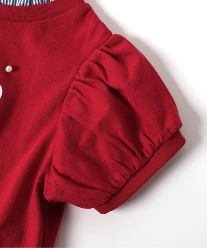 【連衣裙】荷葉領疊層logo印花T恤