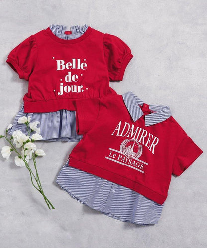 【連衣裙】荷葉領疊層logo印花T恤